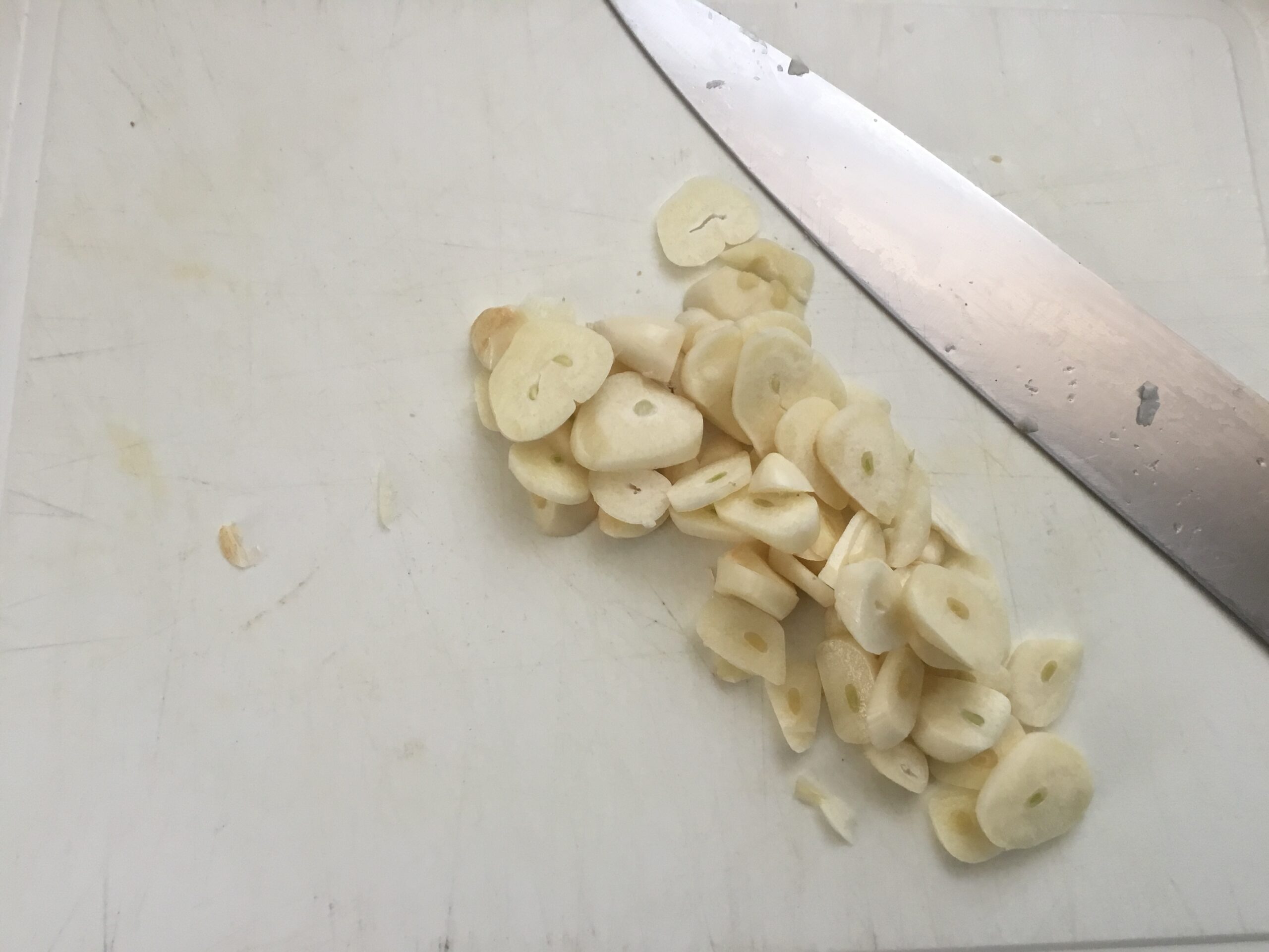 Chopping the garlic
