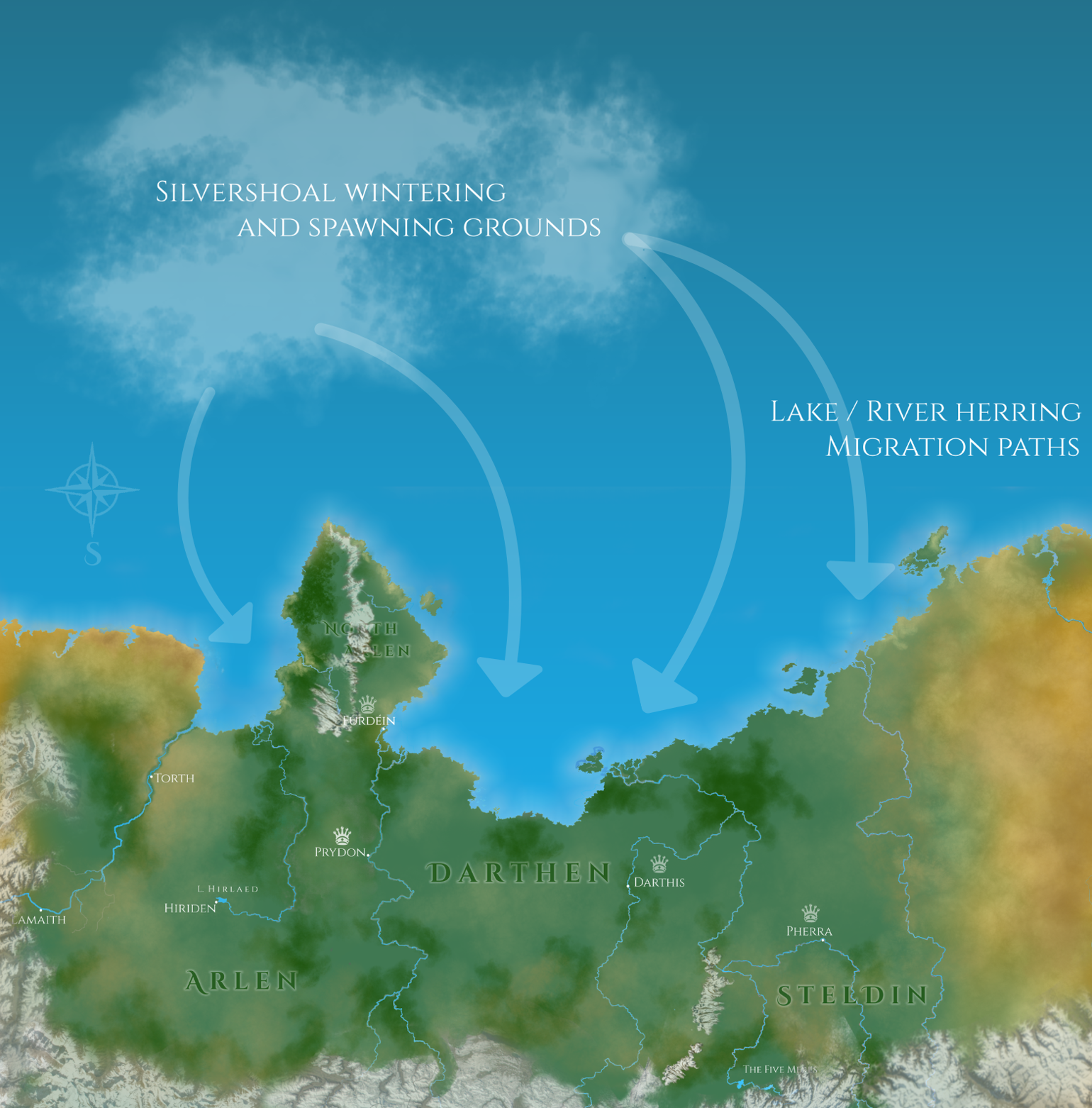 Migration paths from silvershoal spawning and wintering grounds