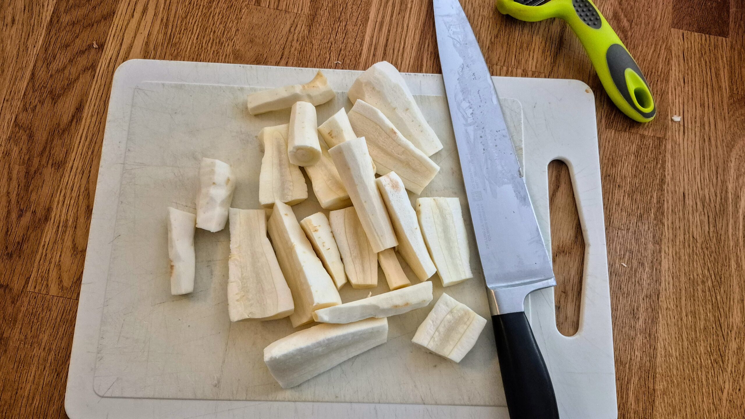 Parsnips chopped and ready for steaming
