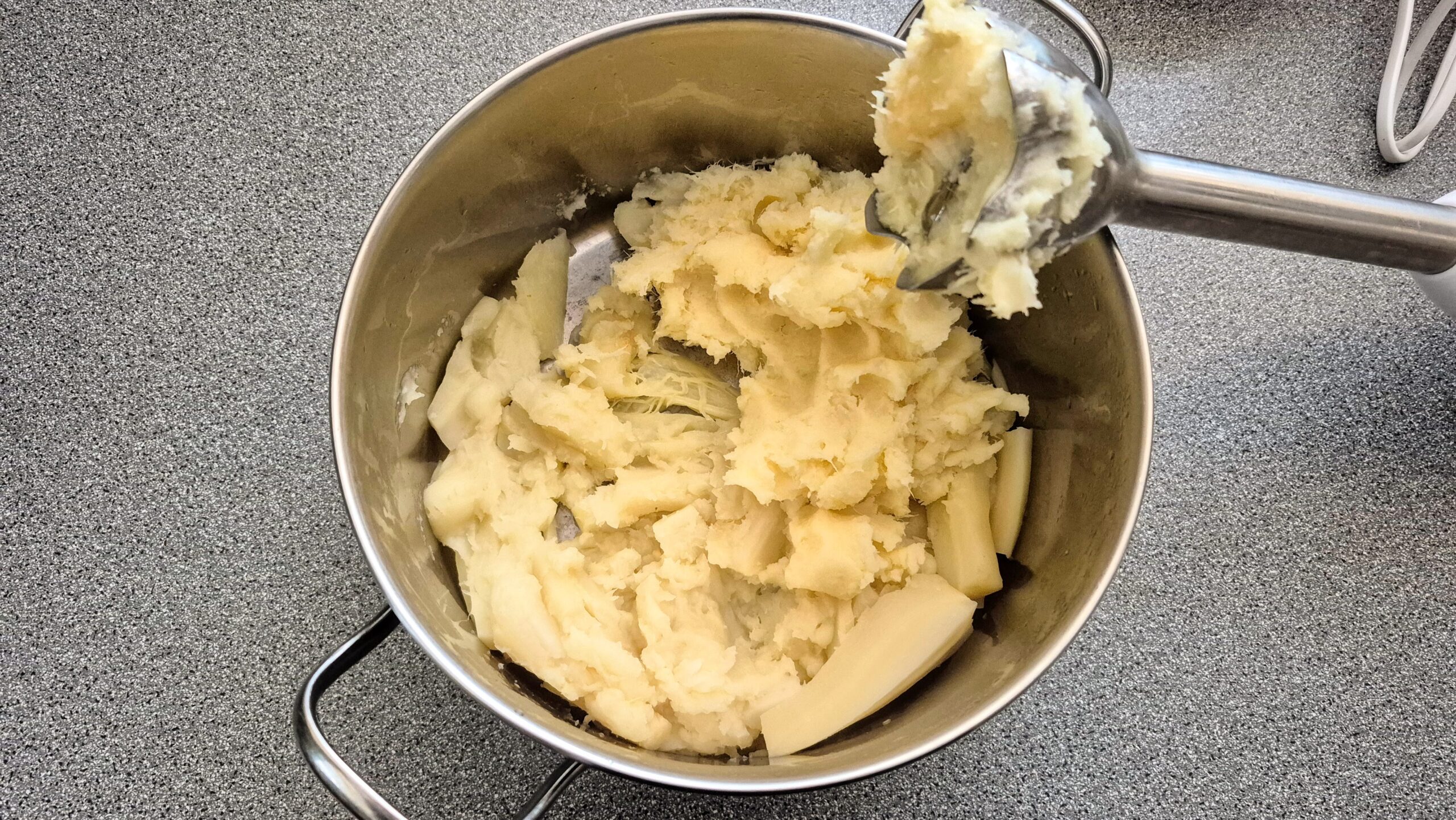 Using the stick mixer on steamed parsnips
